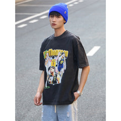 Film Star T Shirt Klaythompson Washed Distressed Printed American T-Shirt Retro Loose Short Sleeve