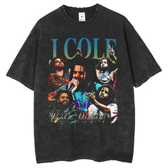 Men T Shirts Hip Hop Street Print Washing Water Old Edging T-Shirts