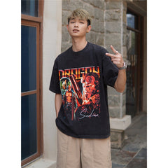 Film Star T Shirt Movie Hellboy Street Style Short Sleeve Loose American Print T-shirt Men and Women