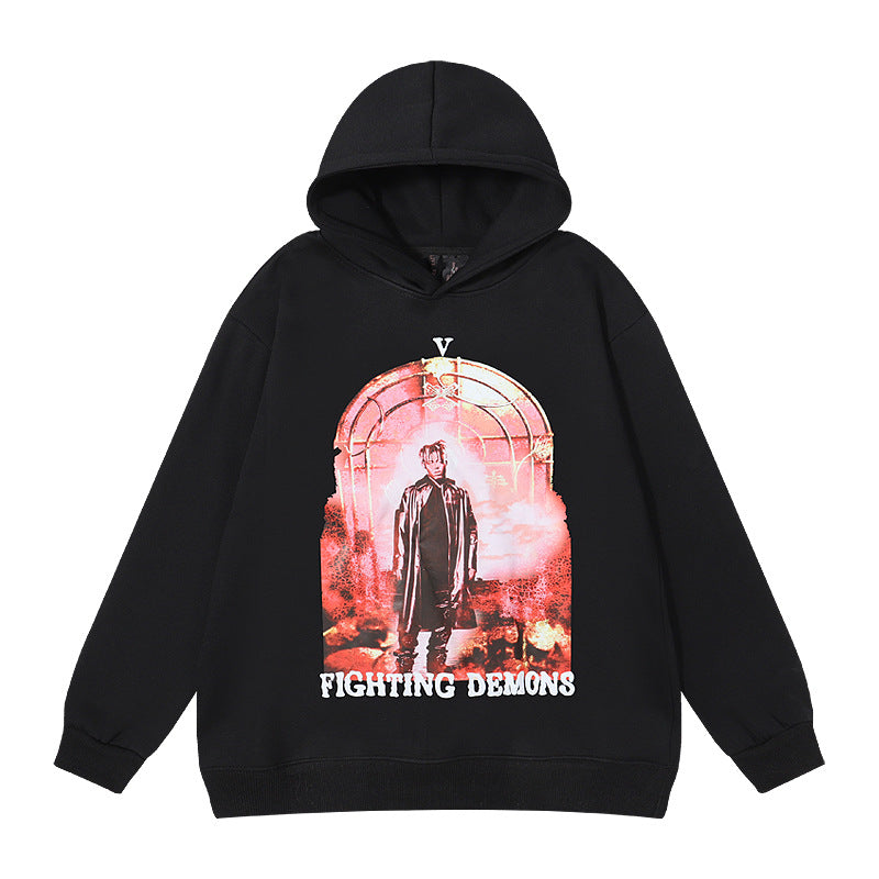 Juice WRLD in Loving Memory Hoodie Juice-Wrld-X-Vlone-Burner Portrait Printing Hooded Pullover Fleece-Lined