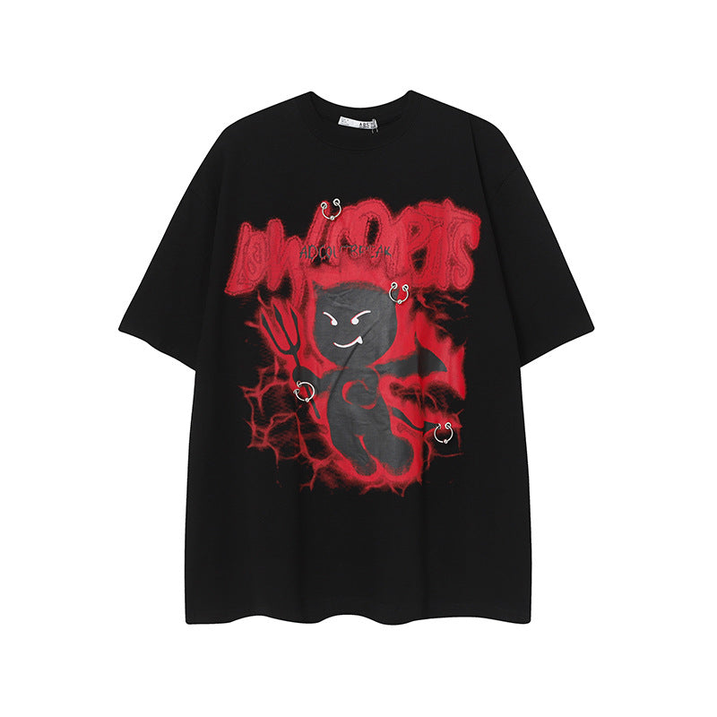 Camisas Vintage Hombre Vintage Demon Loose Short Sleeve T-Shirt