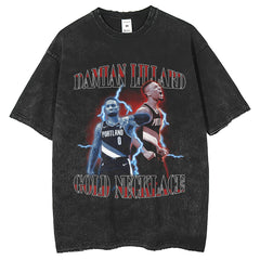 Men T Shirts American Summer Wash Hip Hop Printed T-Shirt Loose