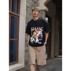 Film Star T Shirt Movie Titanic Street Style Short Sleeve Loose Retro American Print T-shirt Men and Women