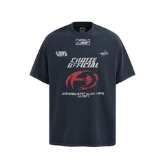 Camisas Vintage Hombre Vintage Washed Alphabet Print Short Sleeve T-Shirt