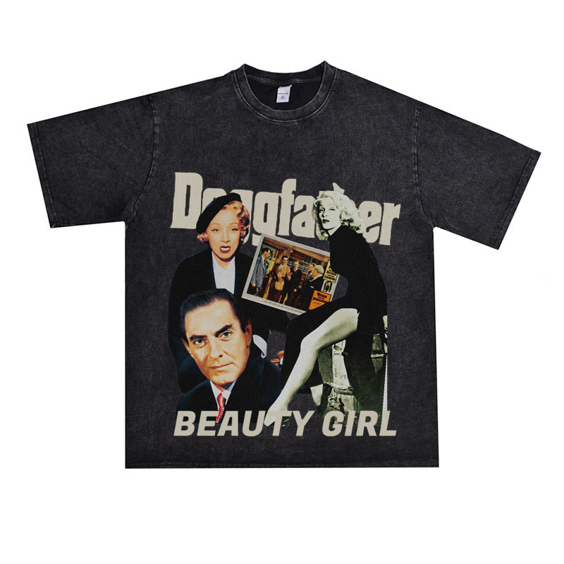 Film Star T Shirt Loose Heavy Retro Street Cotton American T-shirt Men and Women