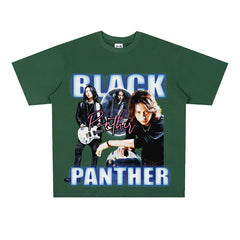 Film Star T Shirt Rock Music Black Panther Band Loose Retro Street Cotton T-shirt Men and Women
