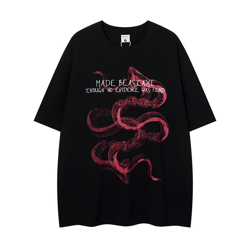 80s Casual Classics Shirts Short Sleeve T-Shirt Snake Crooked Printed Casual Loose Top