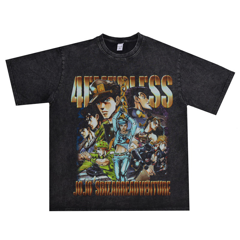 Film Star T Shirt Washed Old Print Short Sleeve Loose T-shirt