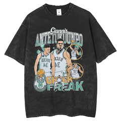Mens T Shirts Milwaukee Bucks Print Short Sleeve T-Shirt Wash