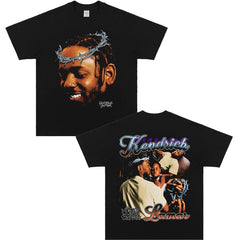 Kendrick Lamar T Shirts Portrait Print Vintage Hip Hop Short Sleeve Loose T-Shirt
