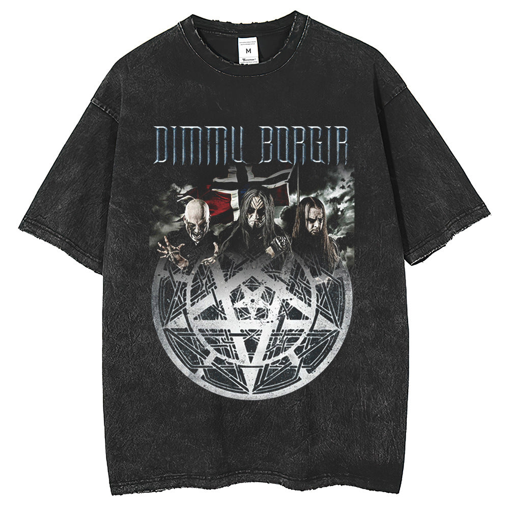 Men T Shirts Printed Washing T-Shirts Trendy Brand American Retro