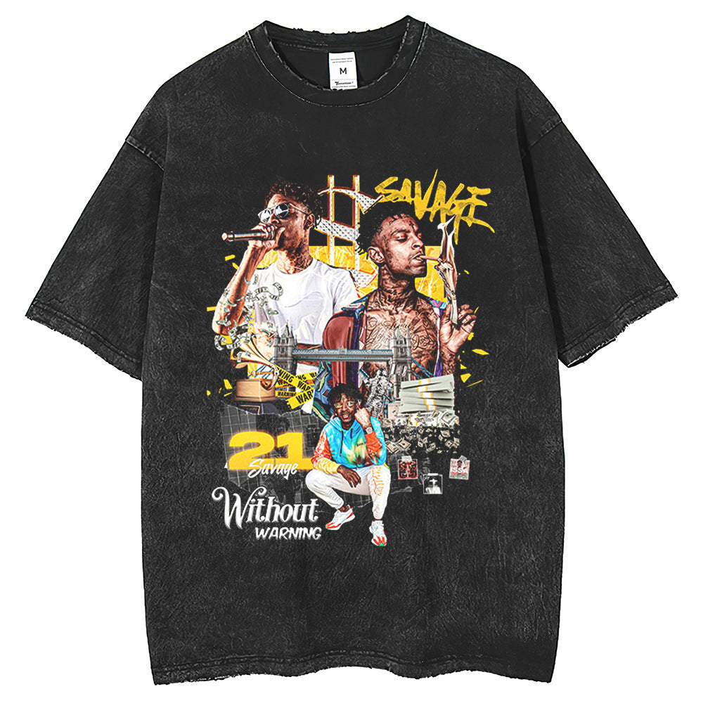 Men T Shirts Printed Short Sleeve T-Shirt Washed Water Old Short Sleeve