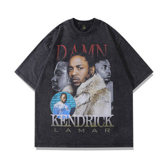 Kendrick Lamar T Shirts Portrait Print Old Hip Hop Loose Short Sleeves