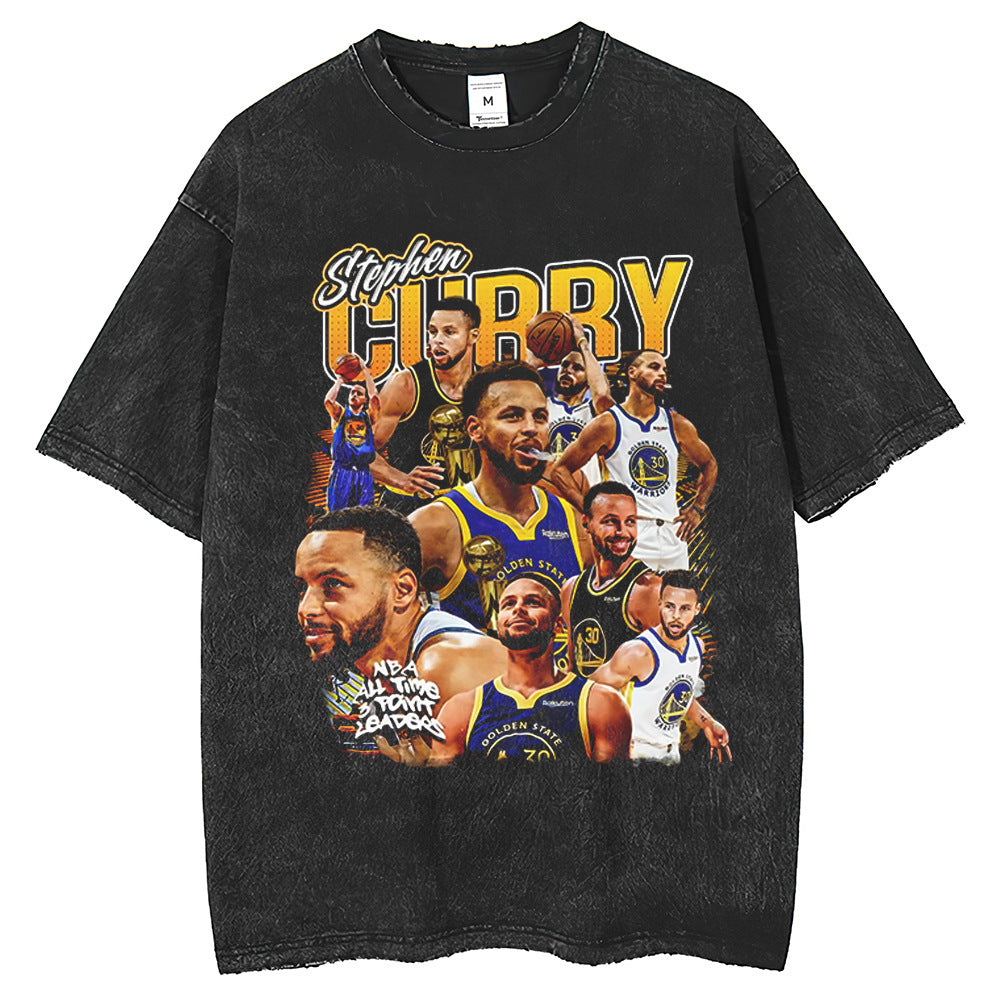 Men T Shirts Basketball Team Printed Short Sleeve T-Shirt Vintage Loose