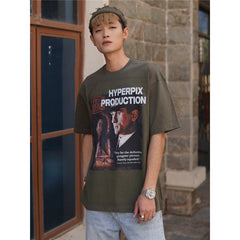 Film Star T Shirt Trendy Cotton Short Sleeve Loose round Neck American Retro T-shirt for Men