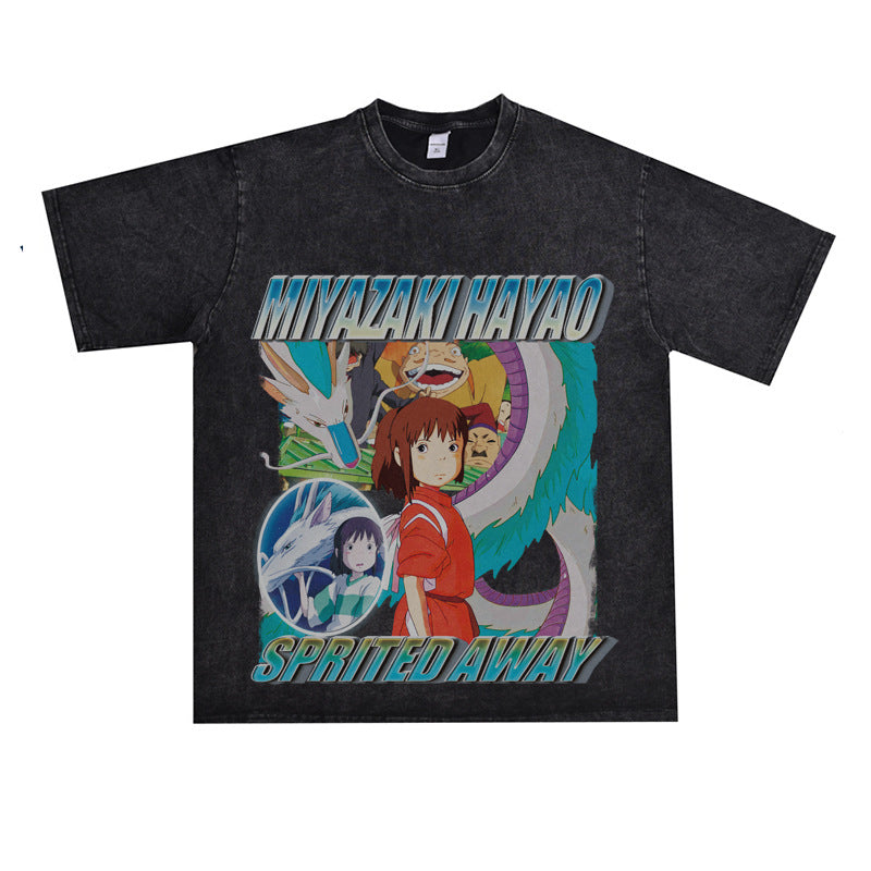 Film Star T Shirt Japanese Classic Anime Spirited Away Loose-Fitting Pure Cotton T-shirt Men and Women