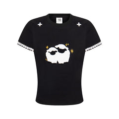 80s Casual Classics Shirts Vintage Cute Lamb Embroidered Short Sleeve T-Shirt
