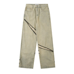 American Men Jeans Zipper Loose Casual Straight Pants