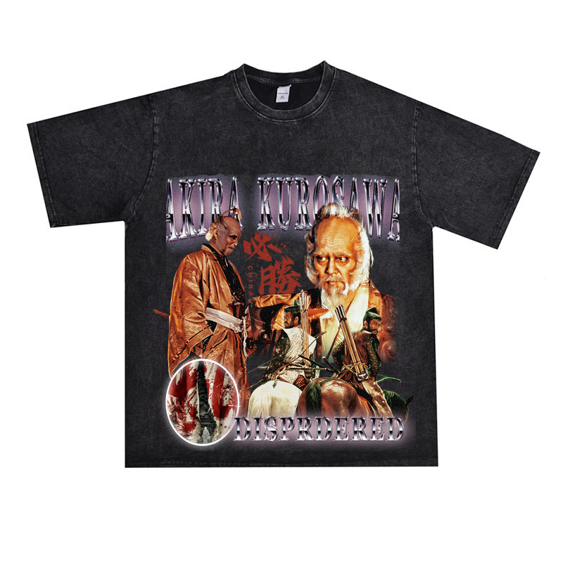 Film Star T Shirt Short Sleeve American Retro Loose Heavy round Neck Street T-shirt Men and Women