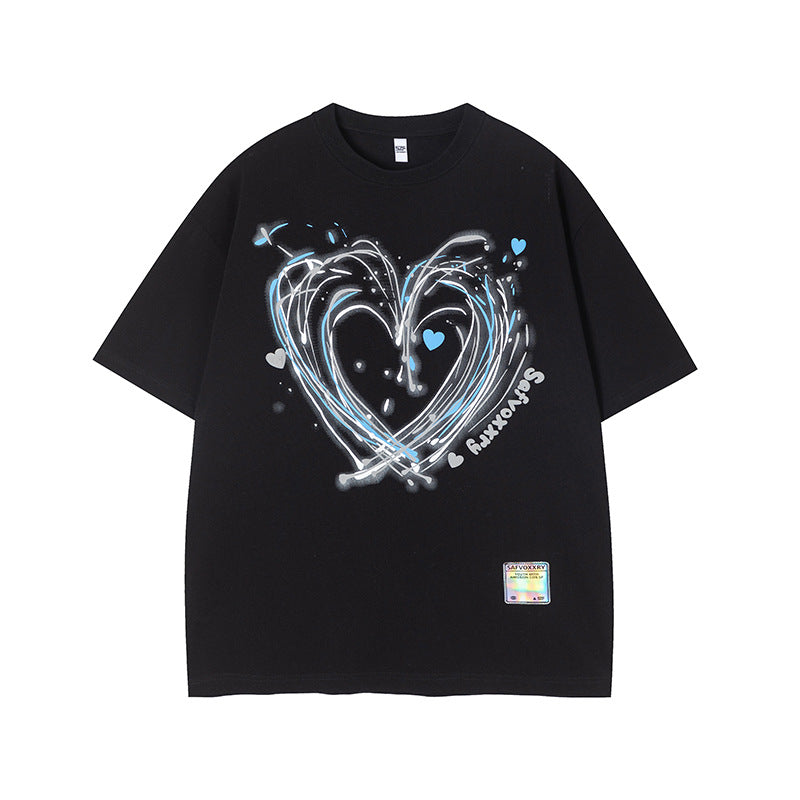 Camisas Vintage Hombre Love Graffiti Print Short Sleeve T-Shirt