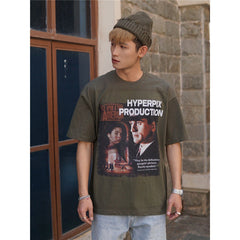 Film Star T Shirt Trendy Cotton Short Sleeve Loose round Neck American Retro T-shirt for Men