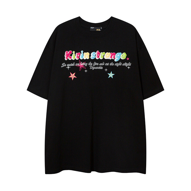 Camisas Vintage Hombre Color Star Letter Short Sleeve T-Shirt