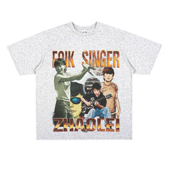 Film Star T Shirt Loose American Retro Street round Neck T-shirt Men and Women