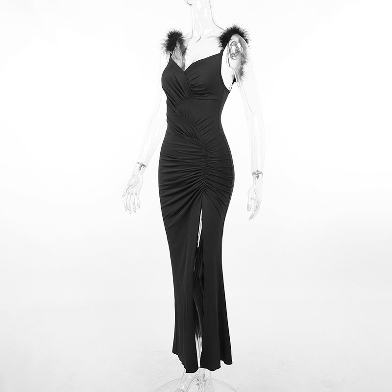 Emily Ratajkowski Dress Elegant Slimming Waist Pleated Camisole Gown Dress