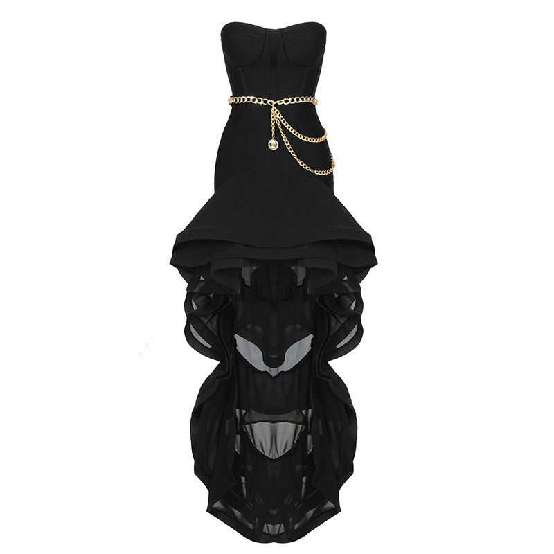 Emily Ratajkowski Dress Pleated Skirt Trailing Tube Top Dress