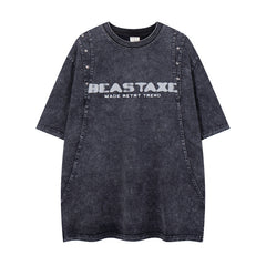 80s Casual Classics Shirts Washed Short Sleeve Shirt Alphabet Print Top