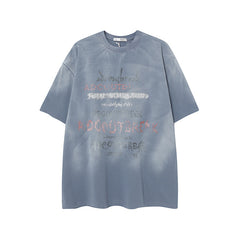 Camisas Vintage Hombre Vintage Washed Old Letter Print Short Sleeve T-Shirt