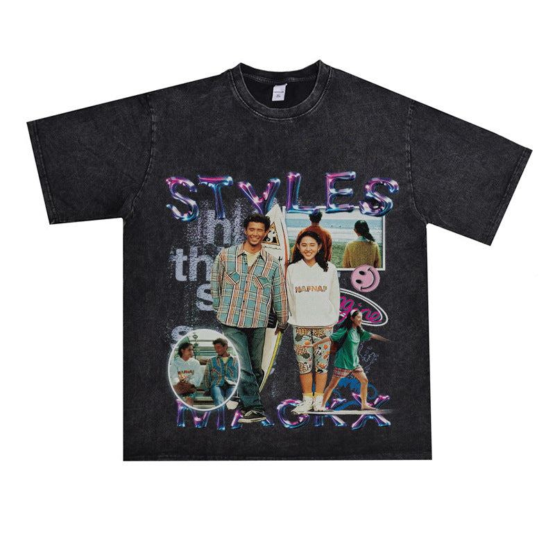 Film Star T Shirt Loose Heavy Crew Neck Street T-shirt