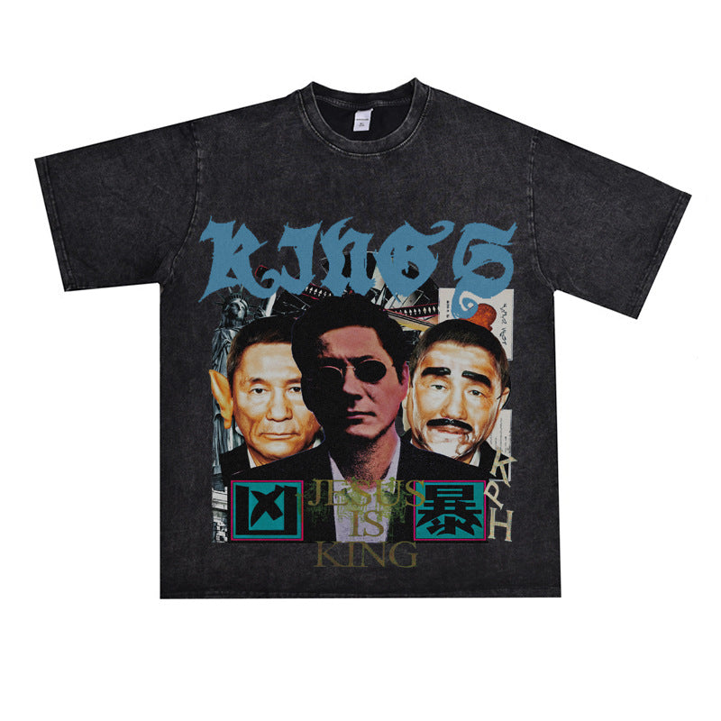 Film Star T Shirt Loose American Retro Street Cotton T-shirt for Men and Women