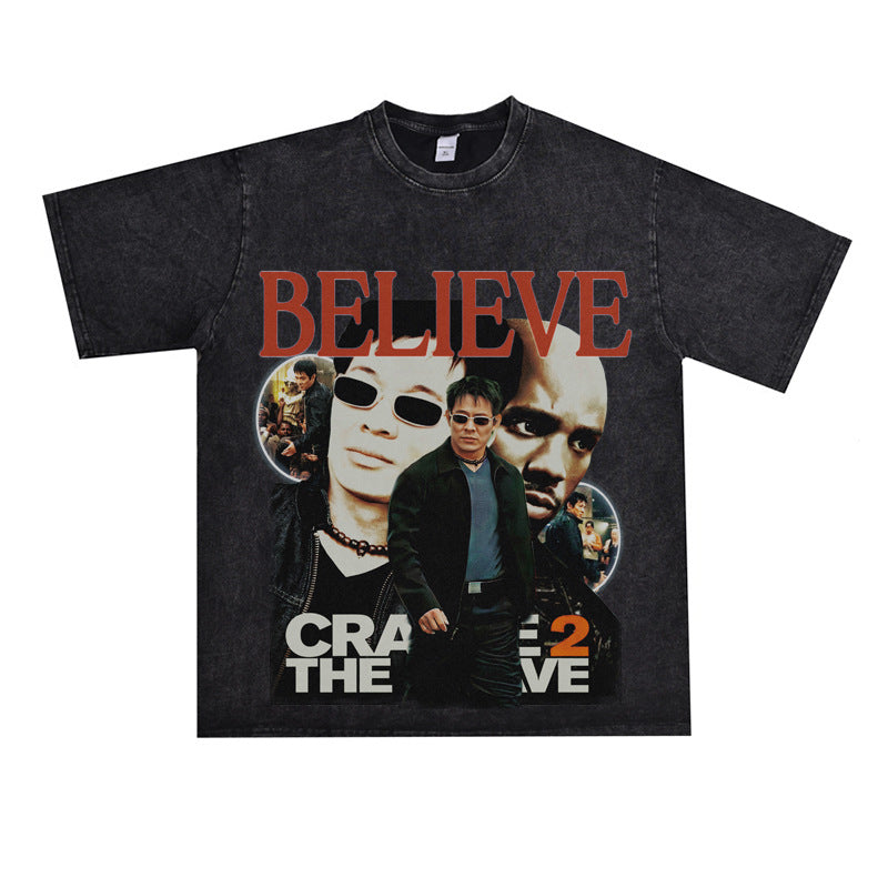 Film Star T Shirt Hong Kong Film Cradle to the Grave Loose Retro Street Cotton T-shirt Men and Women