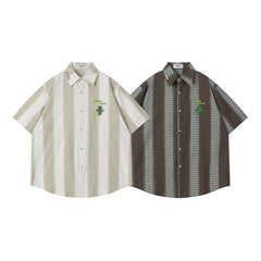 Ellie Seattle Shirt Loose Shirt Vintage Striped Lapel Short Sleeve