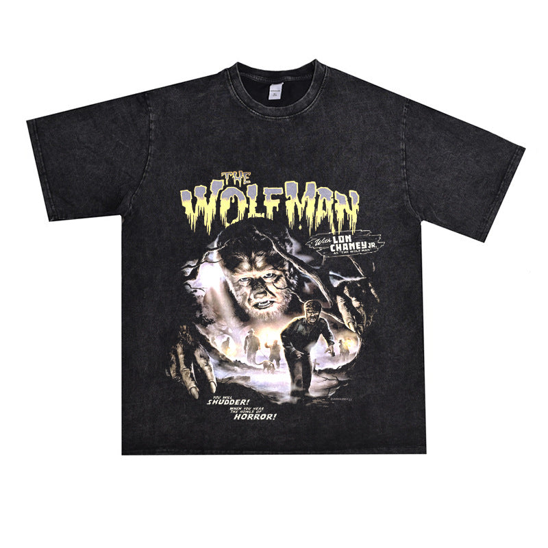 Film Star T Shirt Movie Wolf Pure Cotton Loose Nostalgic Short Sleeve American Retro T-shirt Men