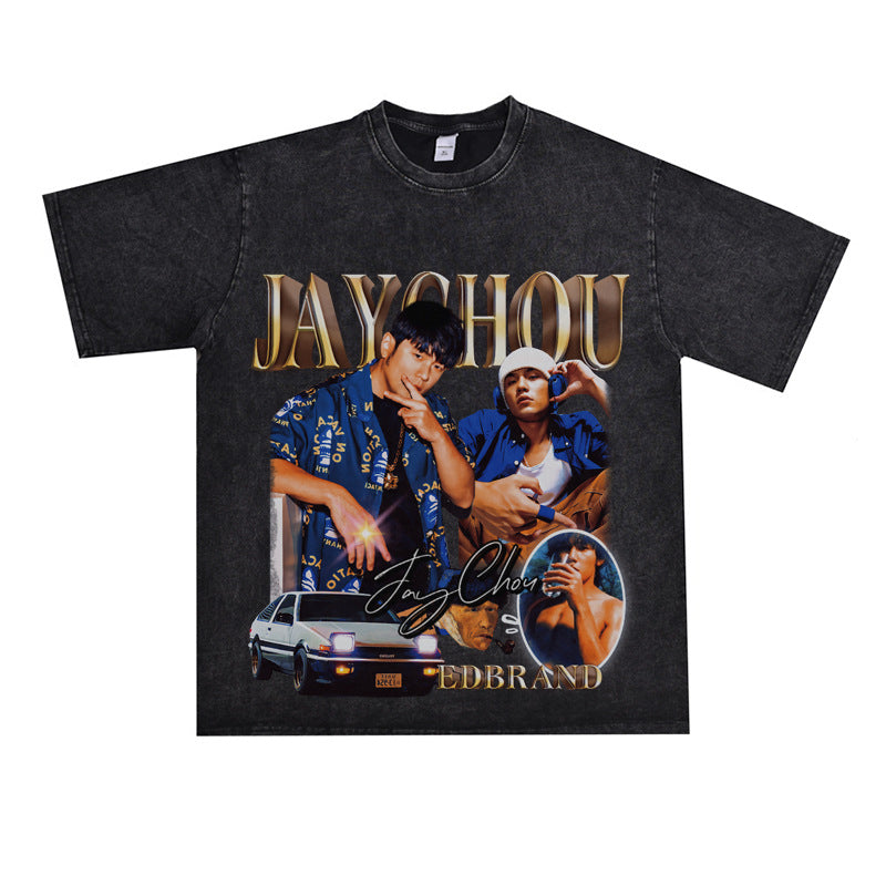 Film Star T Shirt Jay Chou Peripheral Loose National Fashion Retro Street Cotton T-shirt