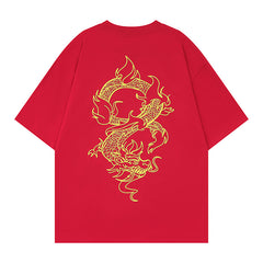 Camisas Vintage Hombre Alphabet Dragon Print Short Sleeve T-Shirt oversize