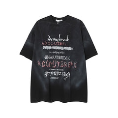 Camisas Vintage Hombre Vintage Washed Old Letter Print Short Sleeve T-Shirt