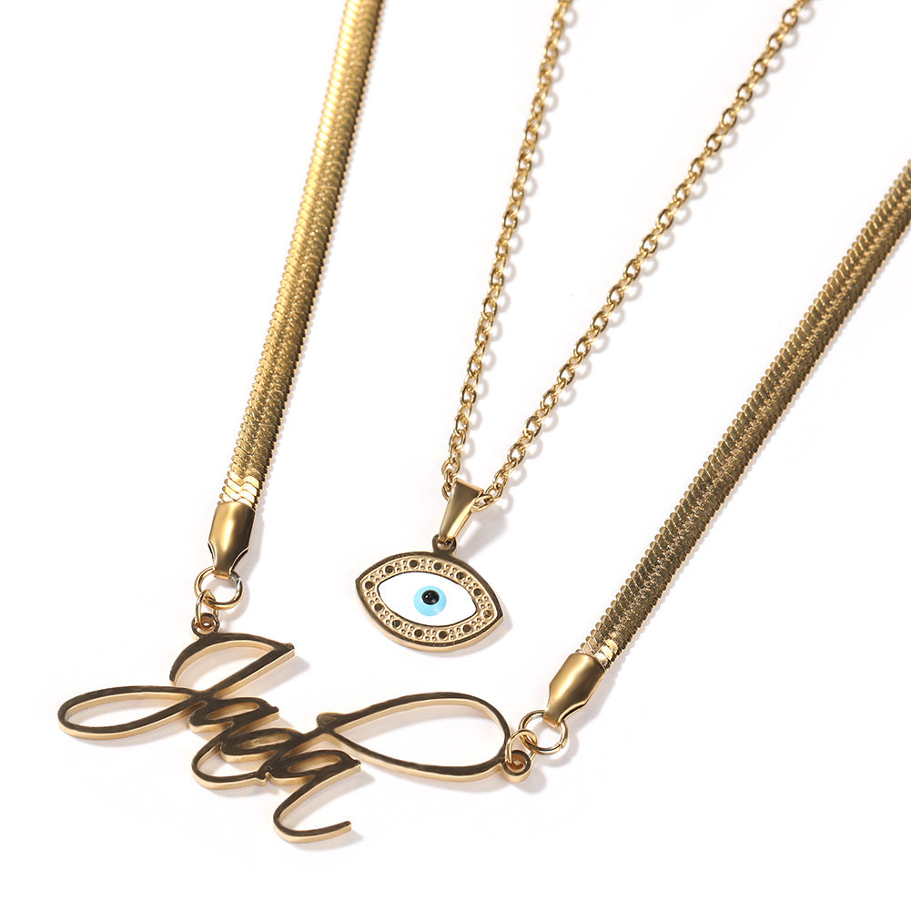 Jewelry Blue Eye Shape Necklace Personalized Customization Word Up Alphabet Pieces