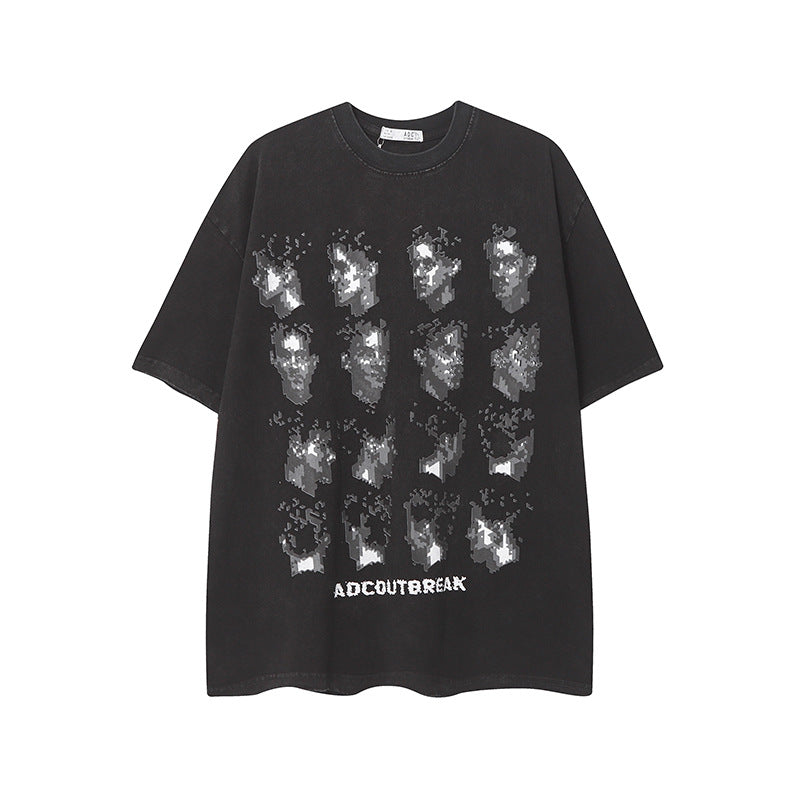 Camisas Vintage Hombre Washed Old Printed Short Sleeve T-Shirt