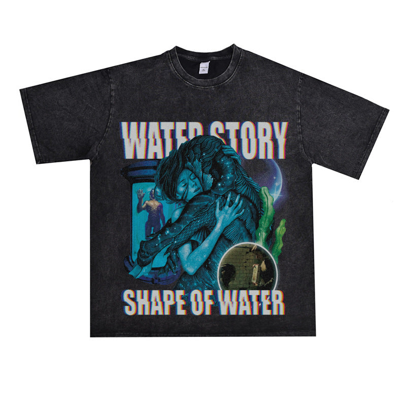 Film Star T Shirt Loose American Retro Street Cotton Personalized T-shirt for Men and Women