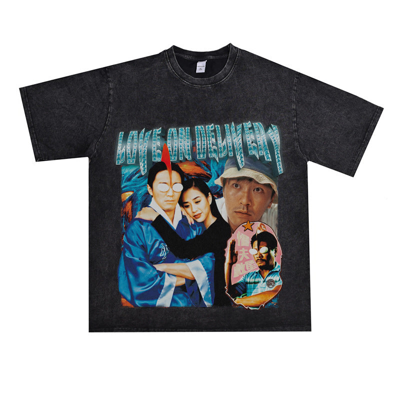 Film Star T Shirt Fragrant Short Sleeve Retro American Street T-shirt for Men and Women