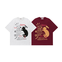 Ellie Seattle Shirt Cat Fun Letter Crew Neck Print Short Sleeve Cotton T-Shirt