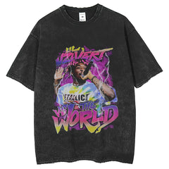 Men T Shirts ins American Vintage Wash Short Sleeve T-Shirt Print