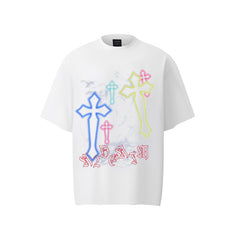 80s Casual Classics Shirts Vintage Washed 3D Printed Cross Short Sleeve T-Shirt