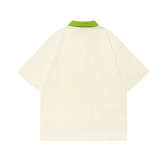 Ellie Seattle Shirt Vintage Cartoon Lapel Splicing Embroidered Polo Shirt