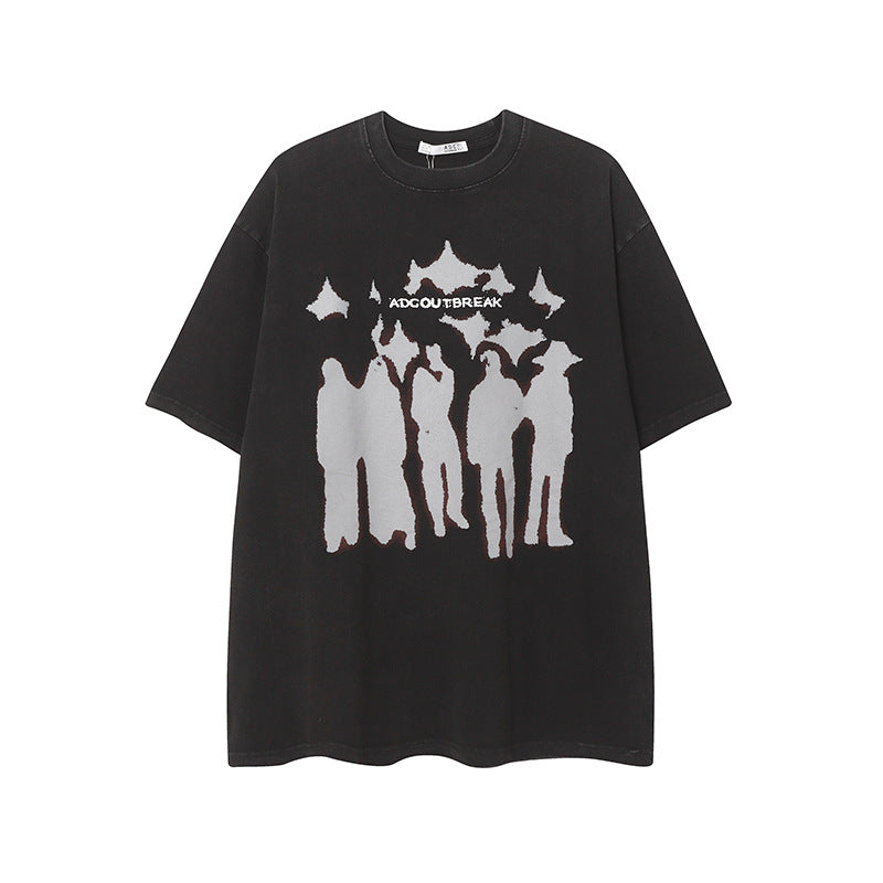 Camisas Vintage Hombre Vintage Washed Old Printed Short Sleeve T-Shirt