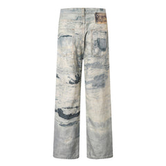 American Mens Jeans Washed Printed Wide Leg Jeans