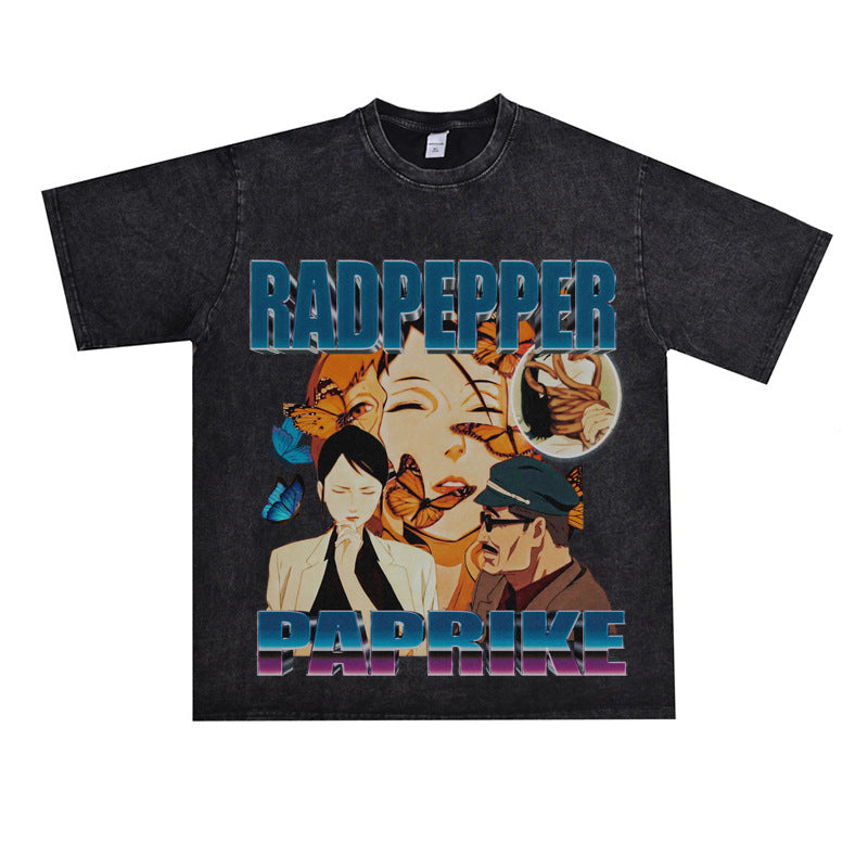 Film Star T Shirt Red Chilli Cartoon Animation Loose Retro Street Cotton T-shirt Men and Women